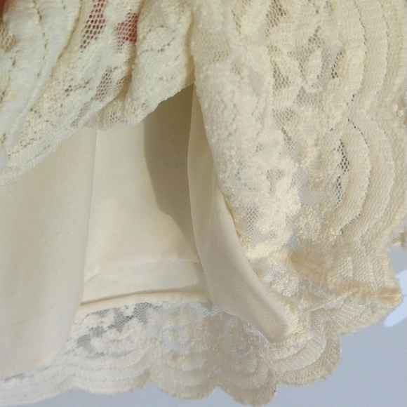 Vintage JM Collection Petite Dainty Cream Scalloped Edge Lacy Mesh V-Neck Top - Picture 8 of 12